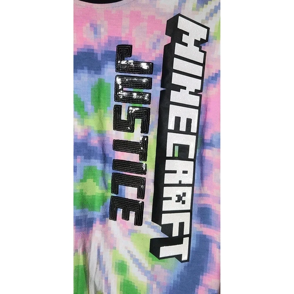 Justice Minecraft T Shirt‎ Size Small Sequins Tie Dye Game Tee Gift
